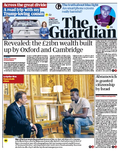 The Guardian (UK) Newspaper Front Page for 29 May 2018