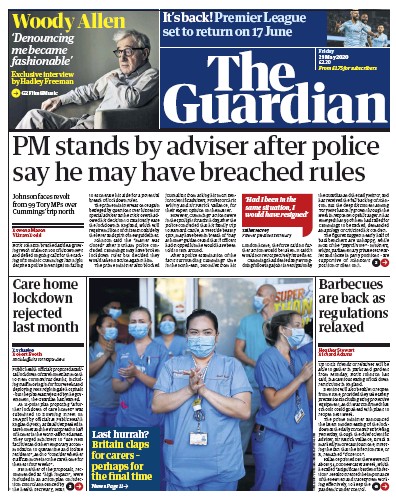 The Guardian Newspaper Front Page for 29 May 2020
