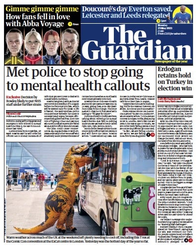 The Guardian (UK) Newspaper Front Page for 29 May 2023