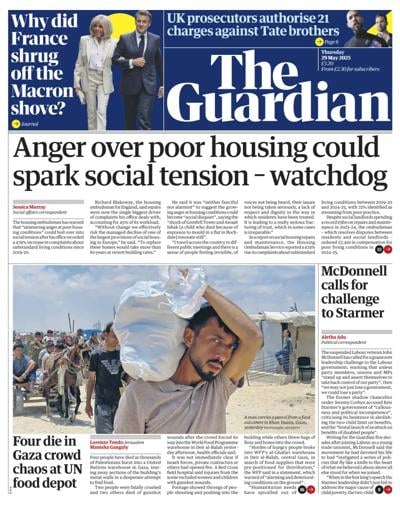 The Guardian (UK) Newspaper Front Page for 29 May 2025