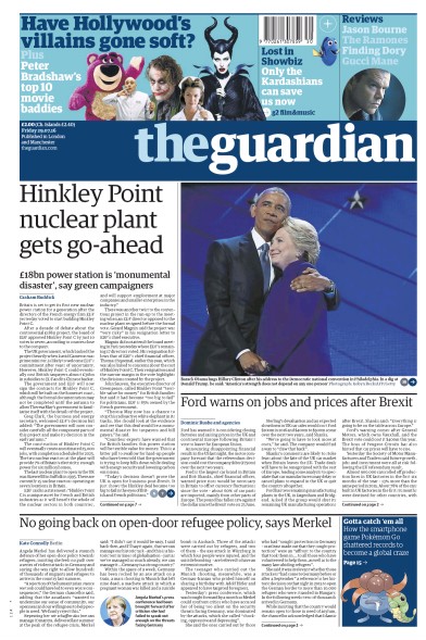 The Guardian Newspaper Front Page for 29 July 2016
