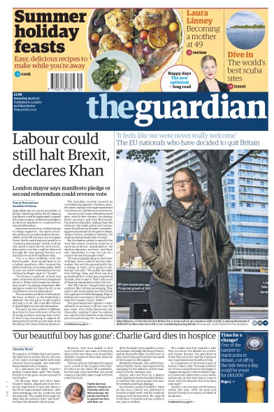 The Guardian (UK) Newspaper Front Page for 29 July 2017
