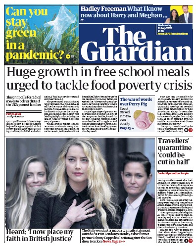 The Guardian Newspaper Front Page for 29 July 2020