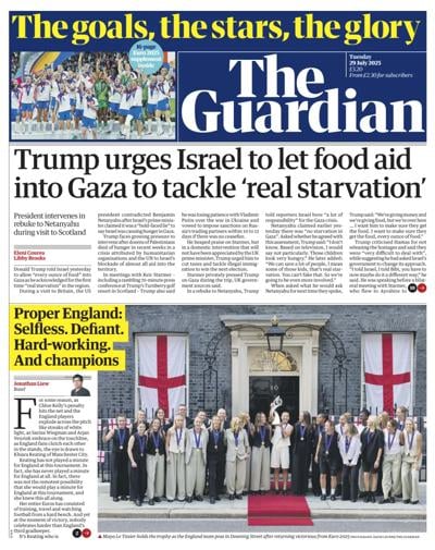 The Guardian (UK) Newspaper Front Page for 29 July 2025