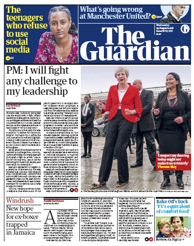 The Guardian Newspaper Front Page for 29 August 2018
