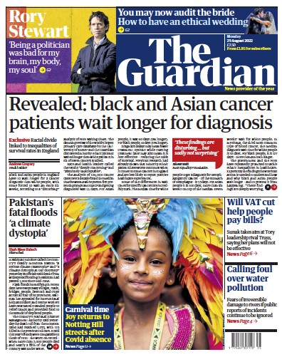 The Guardian (UK) Newspaper Front Page for 29 August 2022