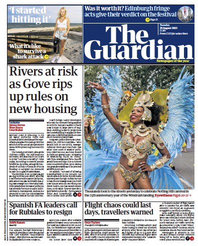 The Guardian (UK) Newspaper Front Page for 29 August 2023