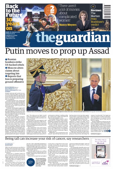 The Guardian (UK) Newspaper Front Page for 2 October 2015