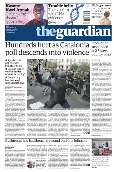 The Guardian Newspaper Front Page for 2 October 2017