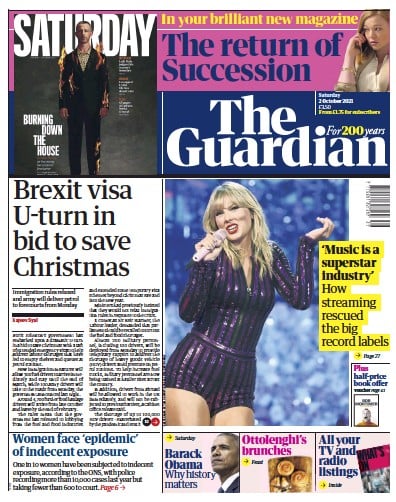 The Guardian (UK) Newspaper Front Page for 2 October 2021