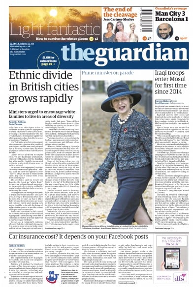 The Guardian Newspaper Front Page for 2 November 2016