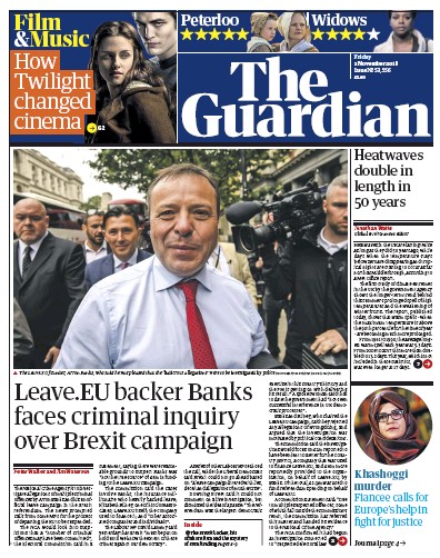 The Guardian Newspaper Front Page for 2 November 2018
