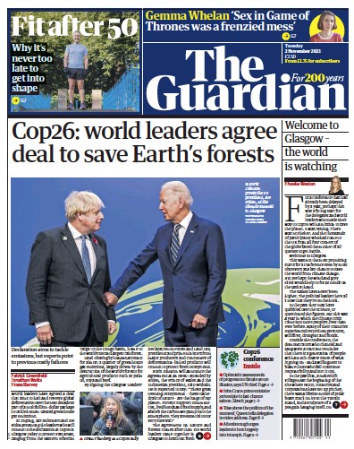 The Guardian (UK) Newspaper Front Page for 2 November 2021