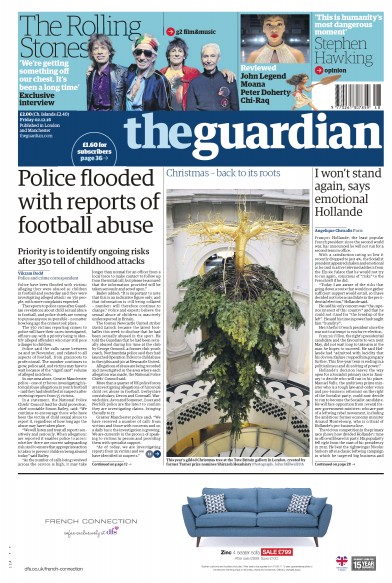 The Guardian Newspaper Front Page for 2 December 2016