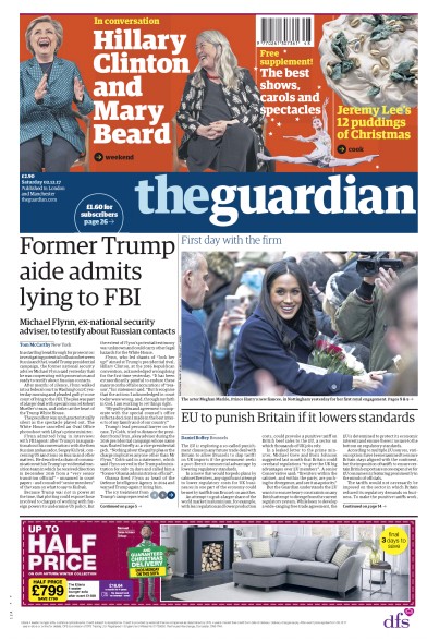 The Guardian Newspaper Front Page for 2 December 2017