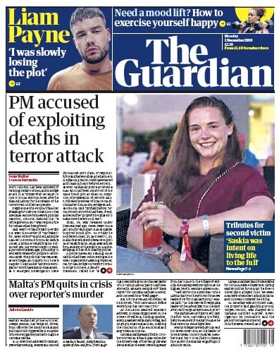 The Guardian (UK) Newspaper Front Page for 2 December 2019