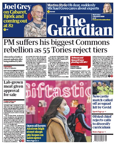 The Guardian Newspaper Front Page for 2 December 2020
