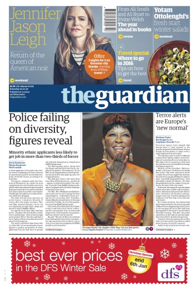 The Guardian Newspaper Front Page for 2 January 2016