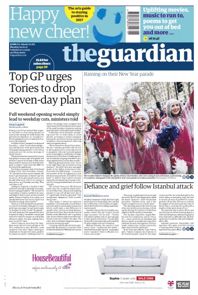 The Guardian Newspaper Front Page for 2 January 2017