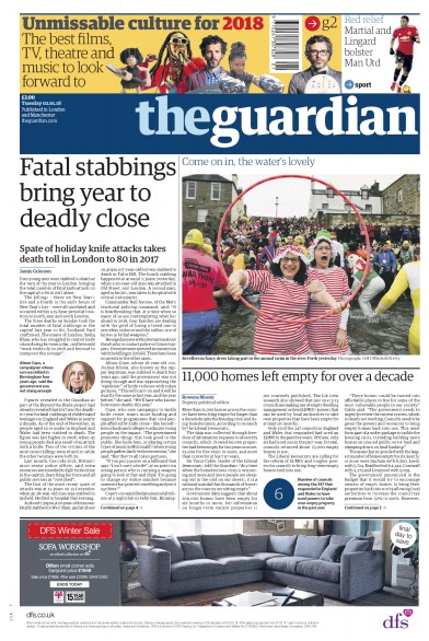 The Guardian (UK) Newspaper Front Page for 2 January 2018