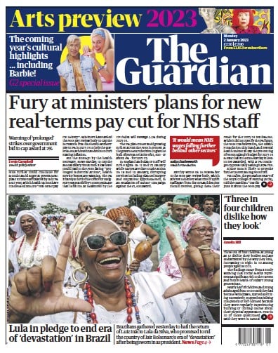 The Guardian (UK) Newspaper Front Page for 2 January 2023