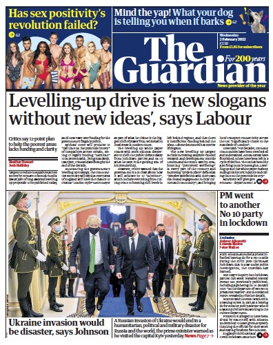 The Guardian (UK) Newspaper Front Page for 2 February 2022