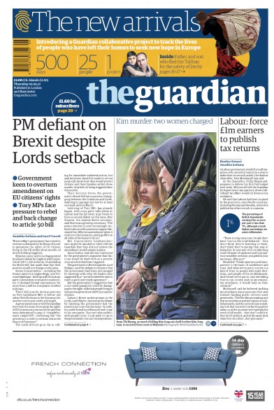 The Guardian Newspaper Front Page for 2 March 2017