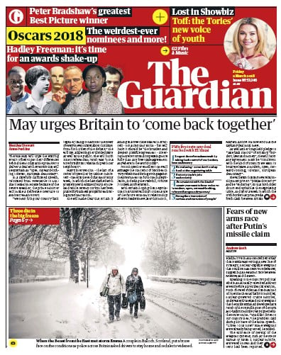 The Guardian (UK) Newspaper Front Page for 2 March 2018