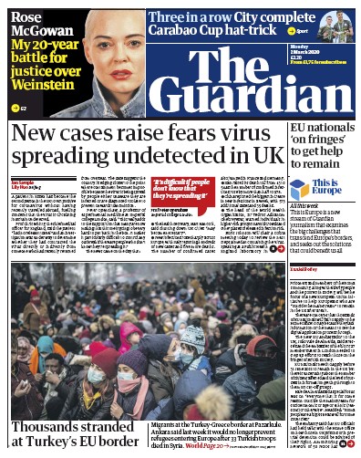 The Guardian Newspaper Front Page for 2 March 2020