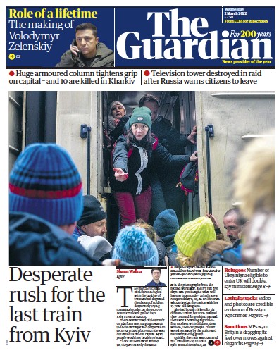 The Guardian Newspaper Front Page for 2 March 2022