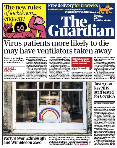 The Guardian Newspaper Front Page for 2 April 2020