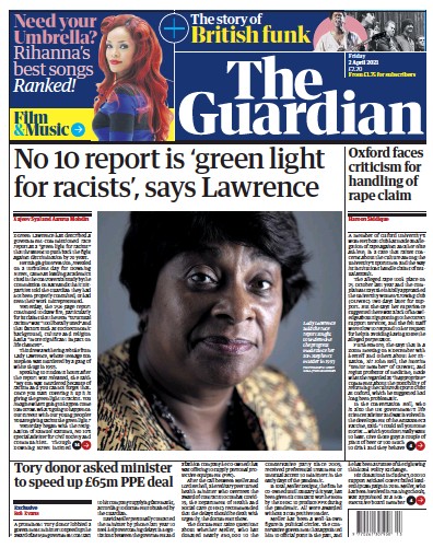 The Guardian (UK) Newspaper Front Page for 2 April 2021