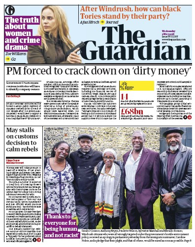 The Guardian Newspaper Front Page for 2 May 2018