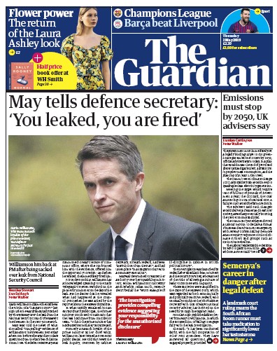 The Guardian Newspaper Front Page for 2 May 2019