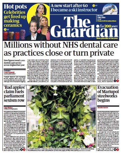 The Guardian (UK) Newspaper Front Page for 2 May 2022