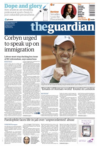 The Guardian (UK) Newspaper Front Page for 2 June 2016