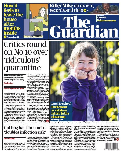 The Guardian Newspaper Front Page for 2 June 2020