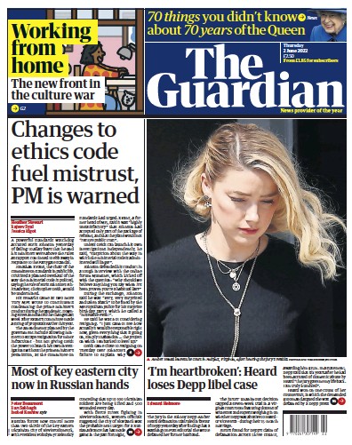 The Guardian (UK) Newspaper Front Page for 2 June 2022