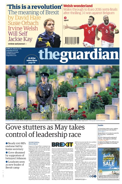 The Guardian Newspaper Front Page for 2 July 2016