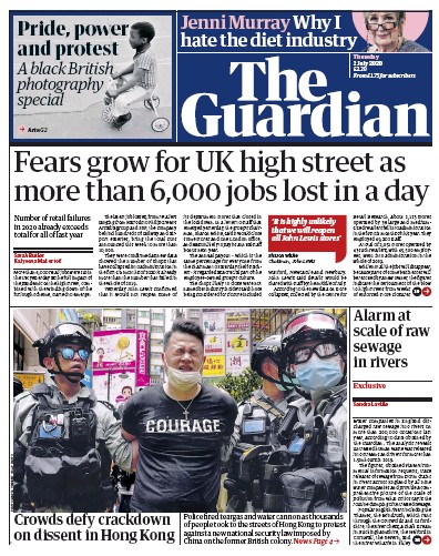 The Guardian Newspaper Front Page for 2 July 2020