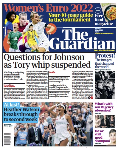 The Guardian (UK) Newspaper Front Page for 2 July 2022
