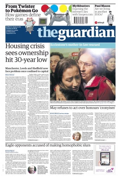 The Guardian Newspaper Front Page for 2 August 2016