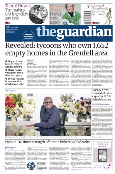 The Guardian (UK) Newspaper Front Page for 2 August 2017