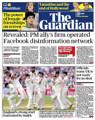 The Guardian (UK) Newspaper Front Page for 2 August 2019