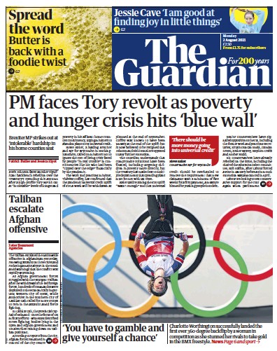 The Guardian (UK) Newspaper Front Page for 2 August 2021