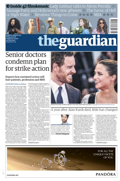 The Guardian (UK) Newspaper Front Page for 2 September 2016