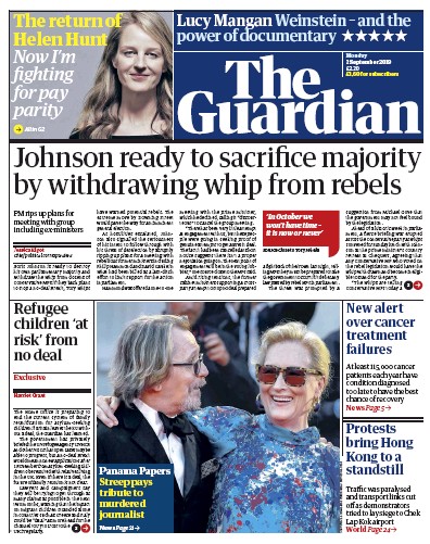 The Guardian Newspaper Front Page for 2 September 2019