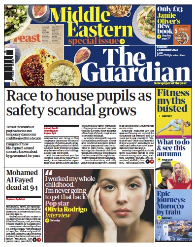 The Guardian (UK) Newspaper Front Page for 2 September 2023