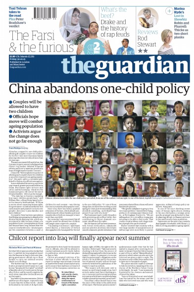 The Guardian Newspaper Front Page for 30 October 2015