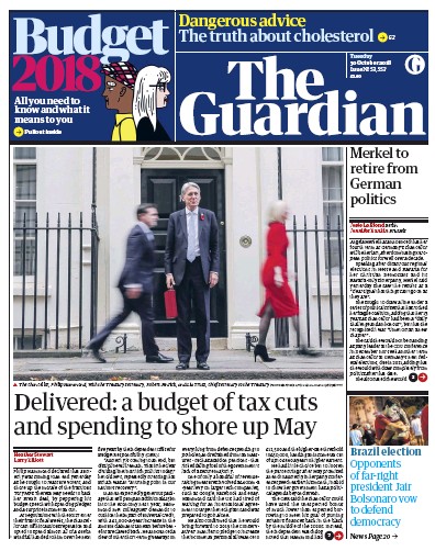 The Guardian Newspaper Front Page for 30 October 2018